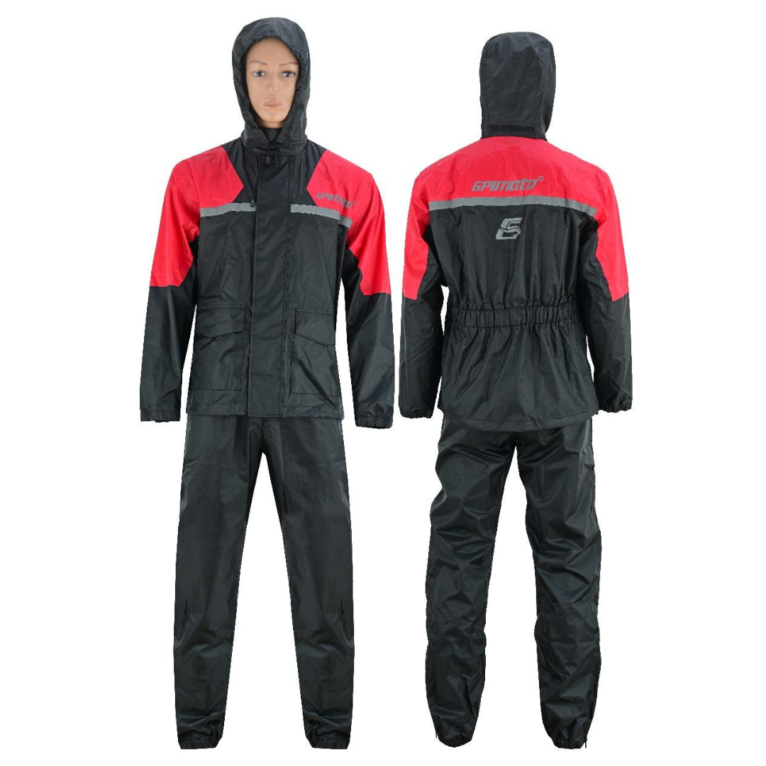 Motorcycle Rain Suit for Men and Women Weatherproof All-Season Riding Black/Red