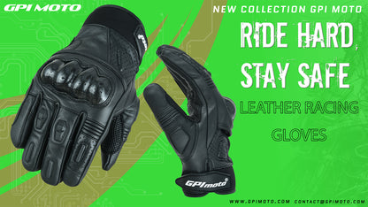 Pure Leather Motorcycle Full Black Gloves