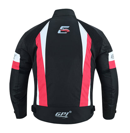 Men’s High Premium Quality All Season 4 Pockets Waterproof Motorcycle Black/Red & White Jacket