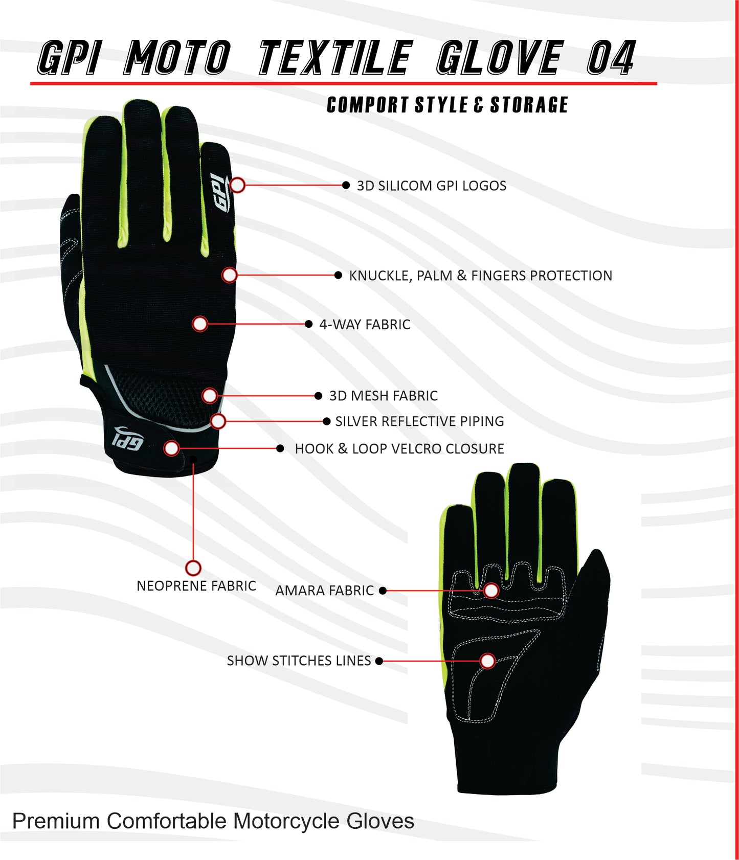 Premium Comfortable Motorcycle Flourosent/Black Gloves