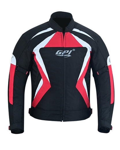 Men’s High Premium Quality All Season 4 Pockets Waterproof Motorcycle Black/Red & White Jacket