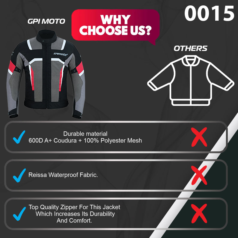 Men’s High Premium Quality Summer 4 Pockets Waterproof Motorcycle Black/Red/Grey Jacket